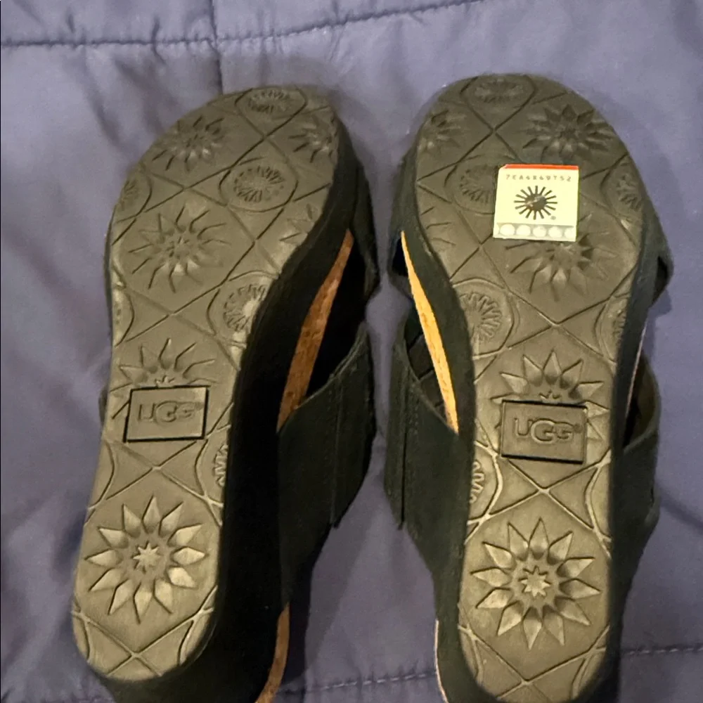 UGG Black Crisscross Cork Wedge Sandals NWOT size 7